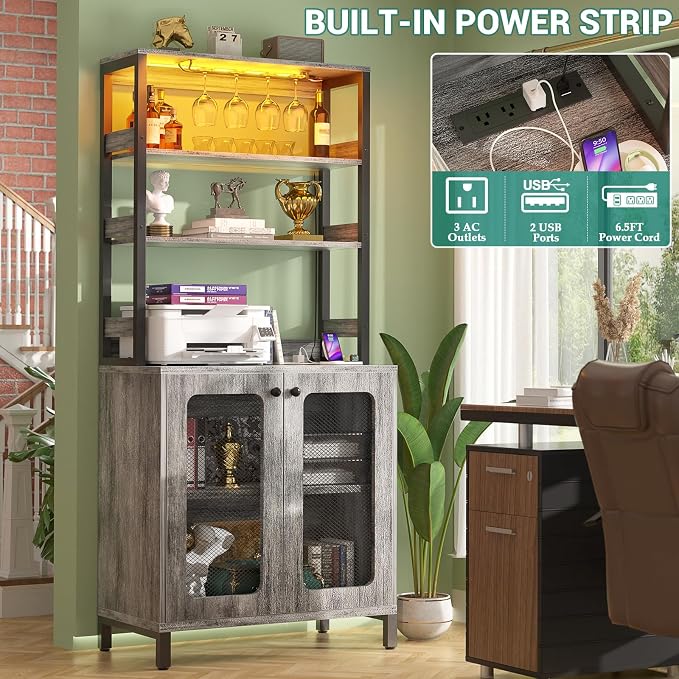 Aheaplus Bar Cabinet with Power Outlets, Coffee Bar Station - Image 4