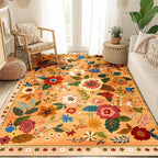 RELEANY Floral Washable 4x6 Area Rugs Yellow/Orange/Red | Flower Carpet Print - Image 9