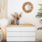 Emfogo Wall Mirror 12 inch Rustic Wood Sunburst Boho Mirror Wall Decor Home - Image 6