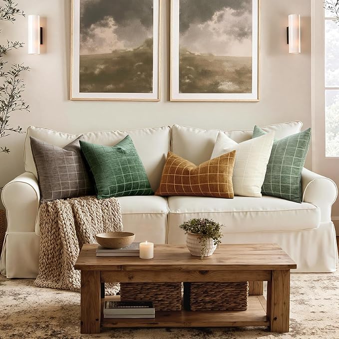 MIULEE Decorative Chenille Check Throw Pillow Covers Vintage Plaid Couch - Image 4