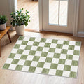 Front Door Mat Outside Entrance 2x3 Green White Checkered Rug | Non-Slip by Othilic