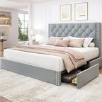 LARMACE Full Size Bed Frame Upholstered Platform Bed by LARMACE
