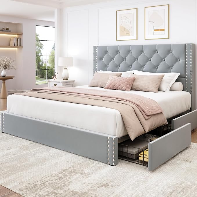 LARMACE Full Size Bed Frame Upholstered Platform Bed by LARMACE