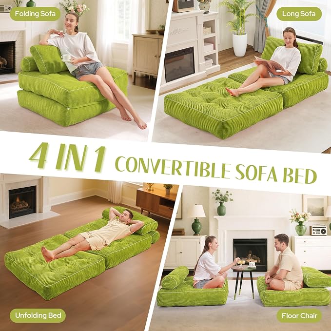 HABUTWAY Folding Sofa Bed, Convertible Sleeper Chair Bed w/Dual-Pillow & Handle - Image 7