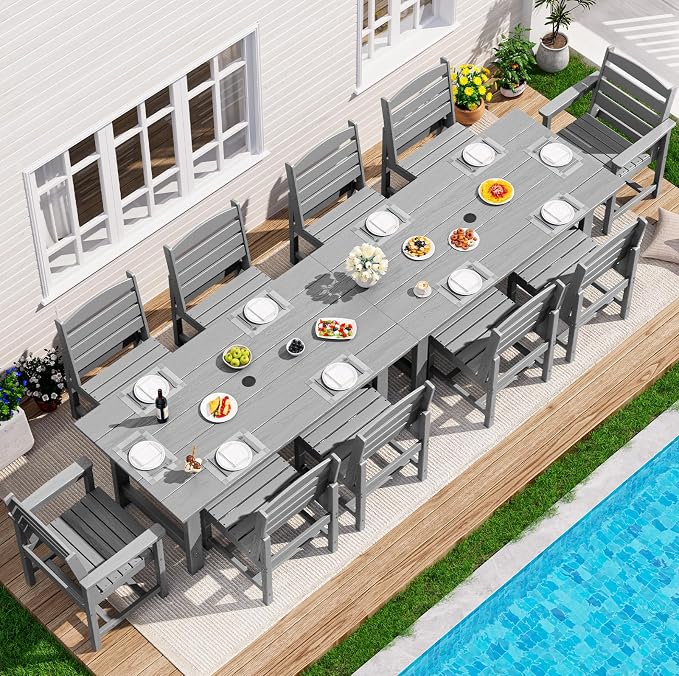 SERWALL Patio Dining Sets for 10 Person, HDPE Dining Set by SERWALL