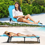 Folding Beach Lounge Chair w/ 5 Adjutable Backrest & Padded Pillow, Sunbathing - Image 3