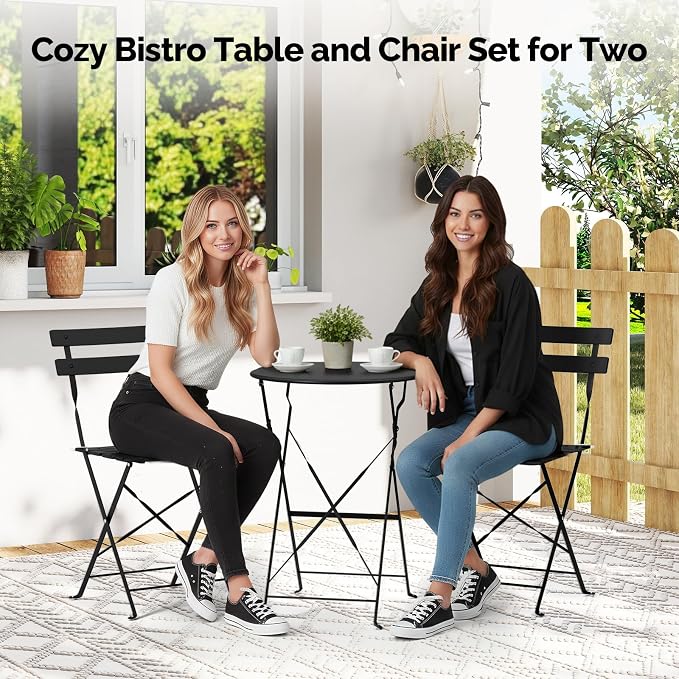 VINGLI Outdoor Folding Bistro Table and Chairs Set of 2, 3-Piece Bistro Set - Image 5