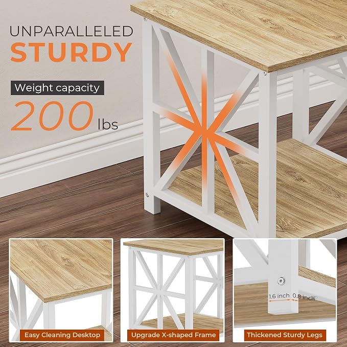 GreenForest End Table with 2-Tier Storage Shelf, 24 inch Large Side Table - Image 4