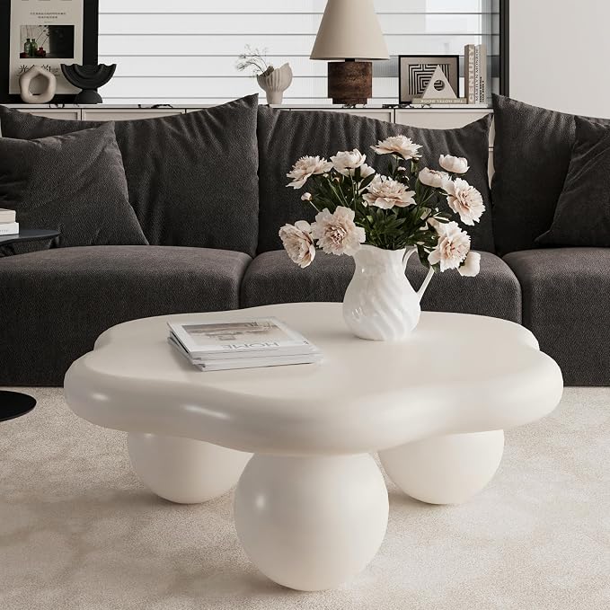 35" Cloud Coffee Table with 3 Ball Legs, Modern Minimalist Petal Center Table - Image 3