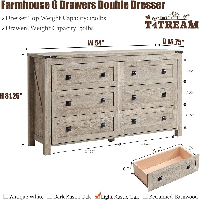 T4TREAM Farmhouse 6 Drawers Dresser - Image 2