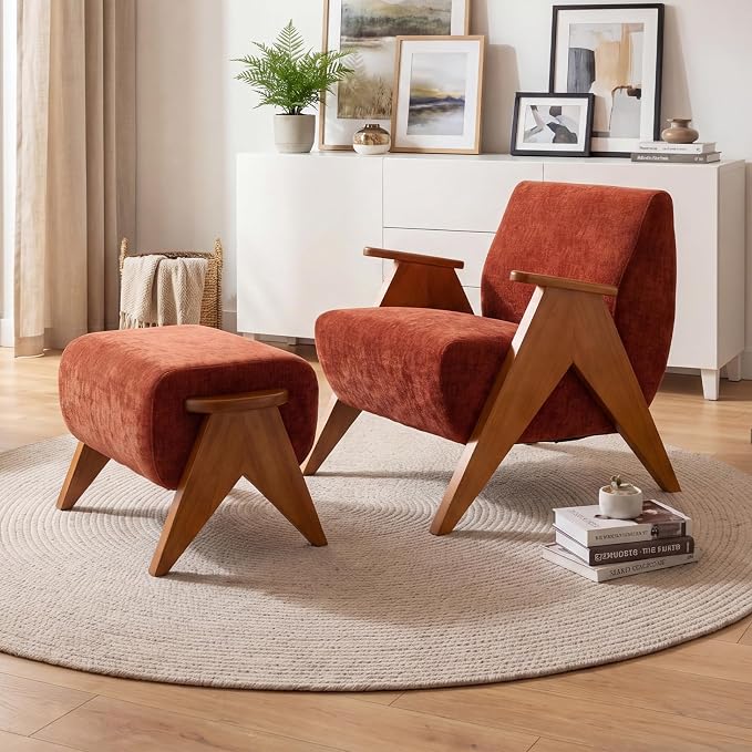 Linen Padded footstools Mid Century Modern Ottoman - Image 5