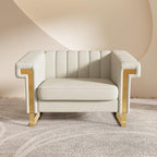 Mid-Century Modern Beige Velvet Single Sofa by yunqishiHOME