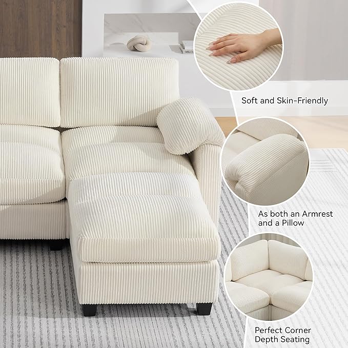 87.5'' L Shaped Modular Sectional Sofa, 3 Seater Cloud Couch - Image 4