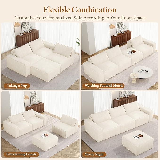 Vesgantti 114" Boneless Modular Sectional Sofa, Modern 3 Seater Couch - Image 8