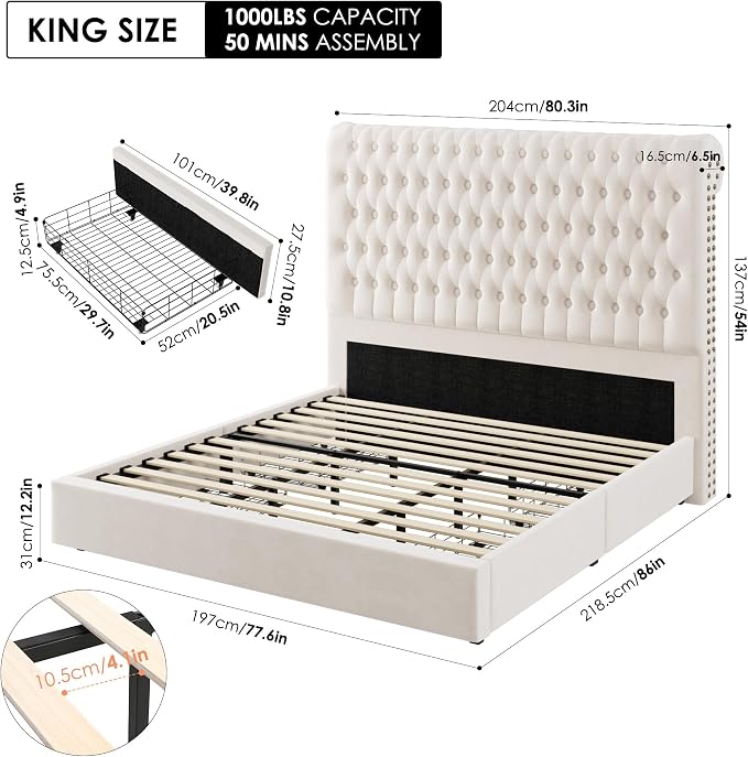 King Size Bed Frame 54" Tall Headboard - Image 2