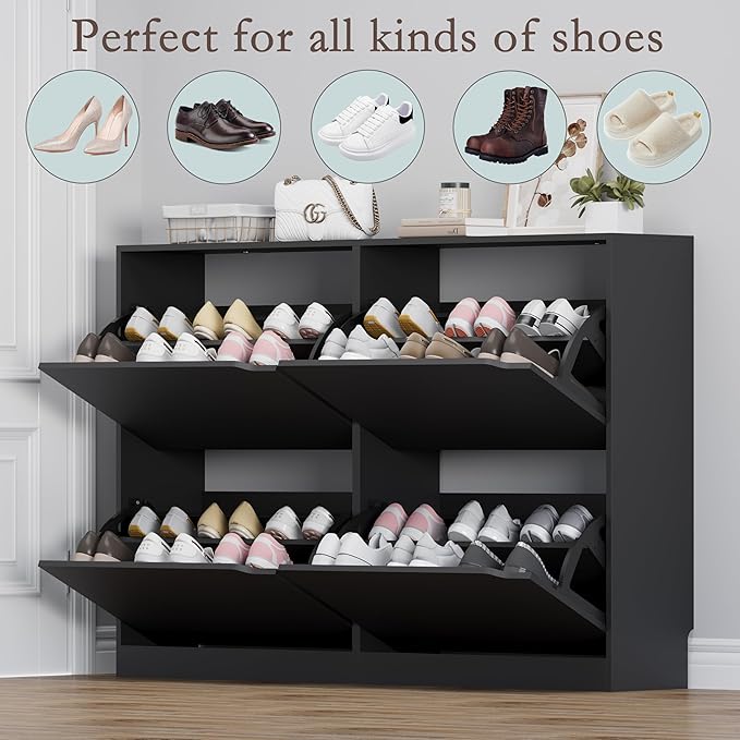 BORNOON Shoe Cabinet with 4 Flip Drawers, Narrow Hidden Shoe Storage Cabinet - Image 4