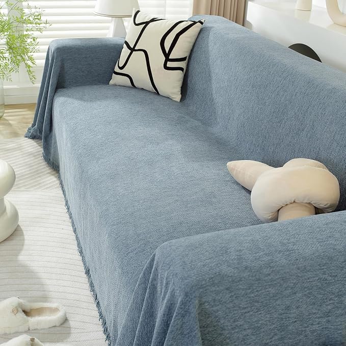 DREAMINGO Modern Minimalism Couch Cover Pets Loveseat Protector Greyish Blue - Image 7