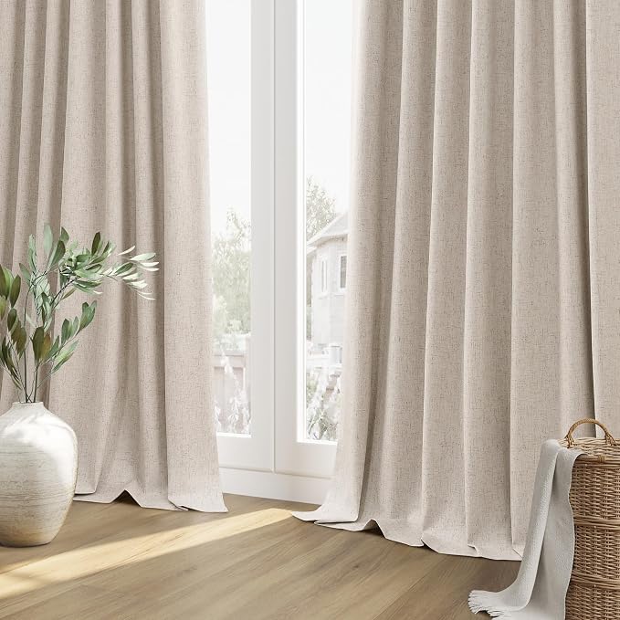 Oatmeal 100% Blackout Linen Curtains 63 Inch Length 2 Panels Set - Image 8