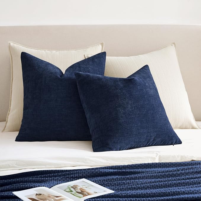 MIULEE Navy Chenille Couch Throw Pillow Covers, 18x18 | Set of 2, Soft Coastal - Image 4