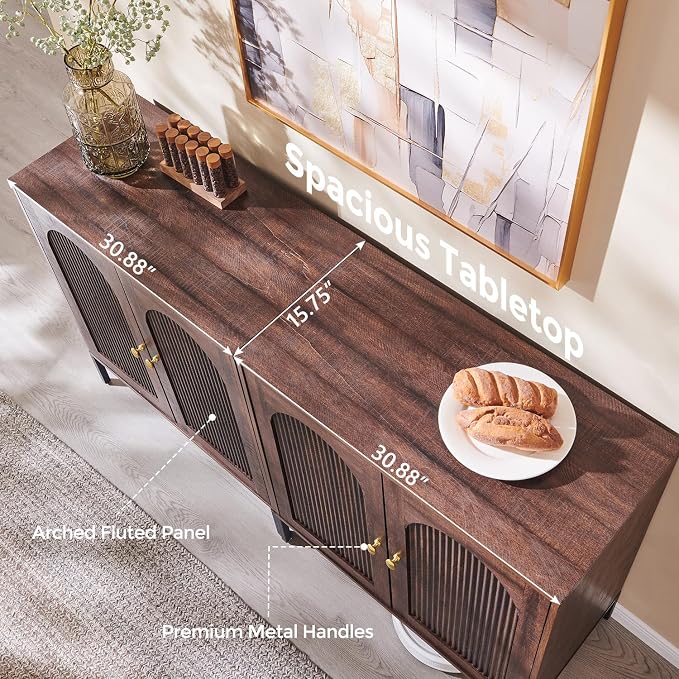 IFBUY Modern Sideboard Buffet Cabinet, 61.75" W Fluted Arched Buffet Cabinet - Image 6