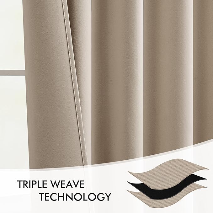 MIULEE Taupe Back Tab Blackout Curtains 52x96 Inch Long 2 Panels Set | Rod - Image 7