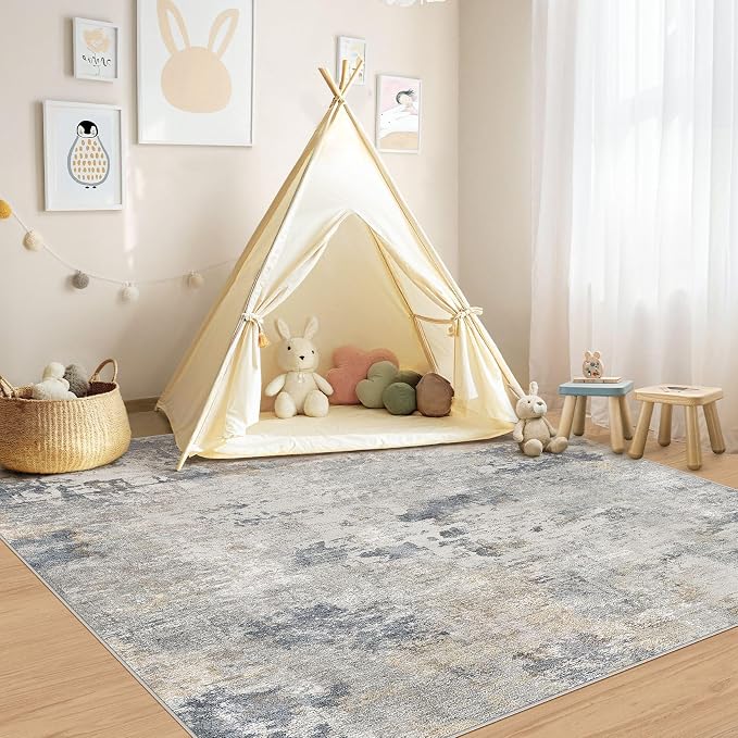 UERMEI Square Area Rugs : Washable 6x6 Neutral Modern Abstract Carpet - Image 7