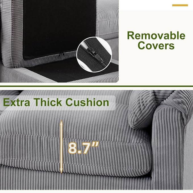 HAOMARKETS Corduroy 2-Piece Sofa Set, Upholstered Ottoman and Accent Chair Sofa - Image 4