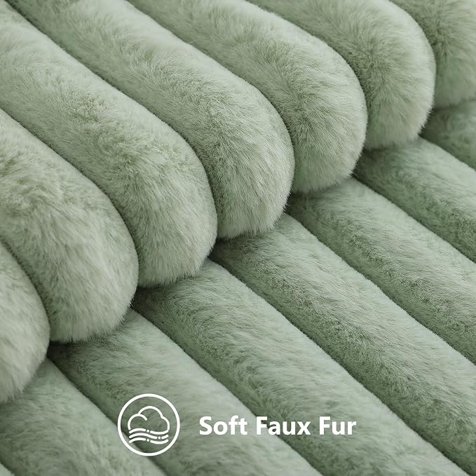 decorUhome Fall Faux Fur Throw Pillow Covers 22x22 Set of 2 Sage Green | - Image 2