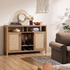SICOTAS Rattan Coffee Bar Cabinet, Boho Liquor Wine Cabinet Set of 2 Credenza - Image 9