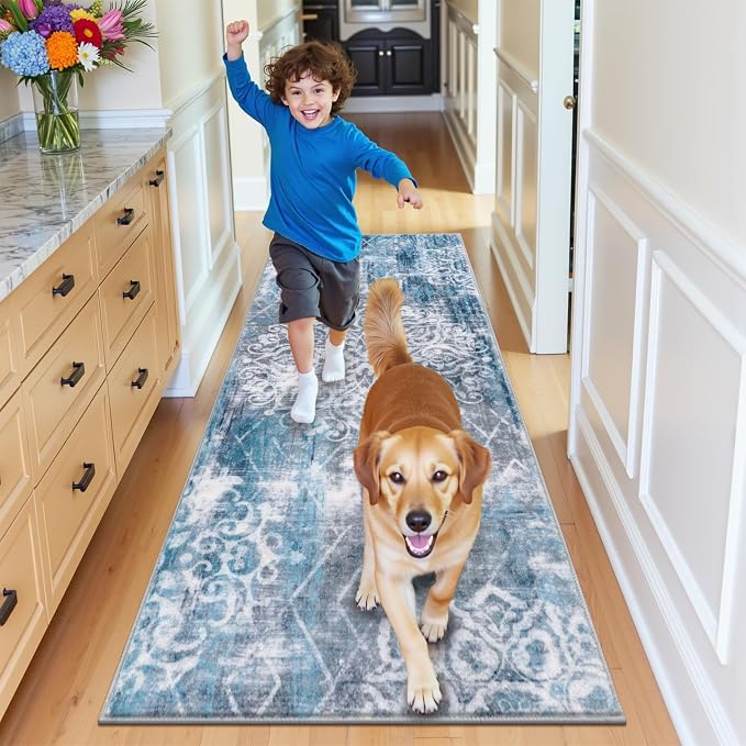 HEBE Hallway Runner Rug 2'x5', Washable Non Slip Kitchen Rug Runner | Soft Boho - Image 8