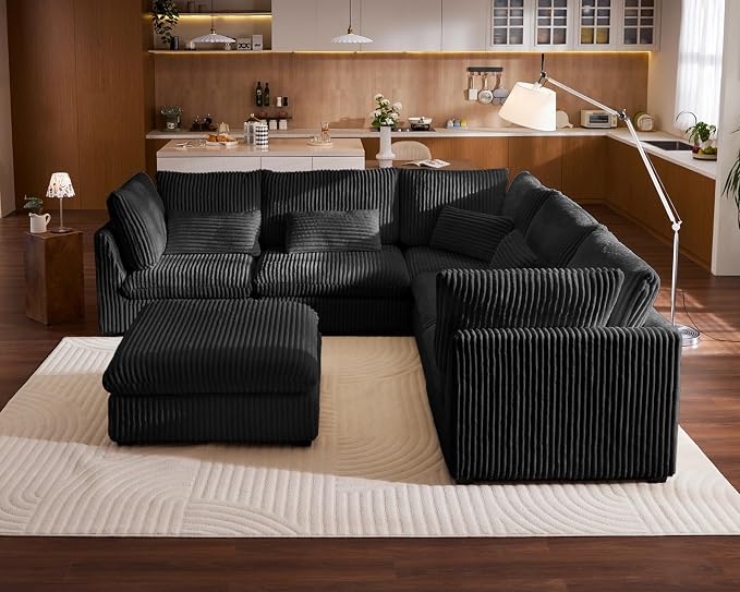 115" Oversized Corduroy Couch Modular Sectional Sofa, Washable Cloud Couch - Image 4