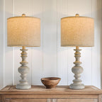 BOBOMOMO 24" Farmhouse Retro Table Lamp Set of 2, Traditional Resin Lamps - Image 3