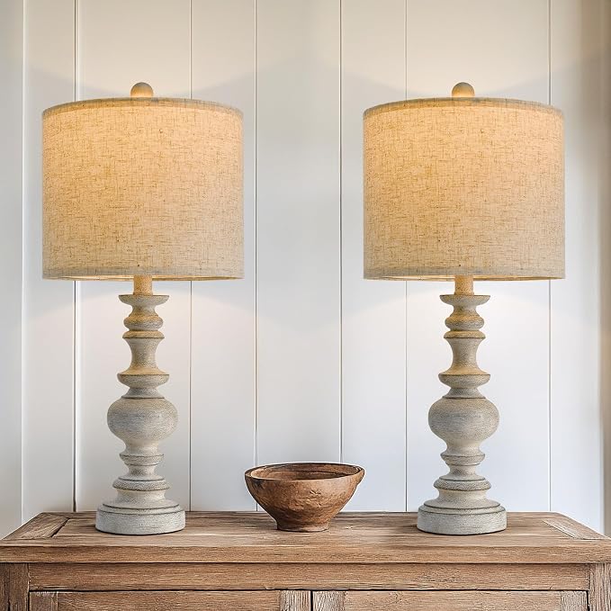 BOBOMOMO 24" Farmhouse Retro Table Lamp Set of 2, Traditional Resin Lamps - Image 3