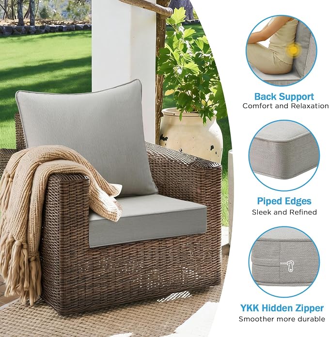 Sunbrella Outdoor Deep Seat & Back Cushion Set, 24 x 24 Inch Water Repellent - Image 6
