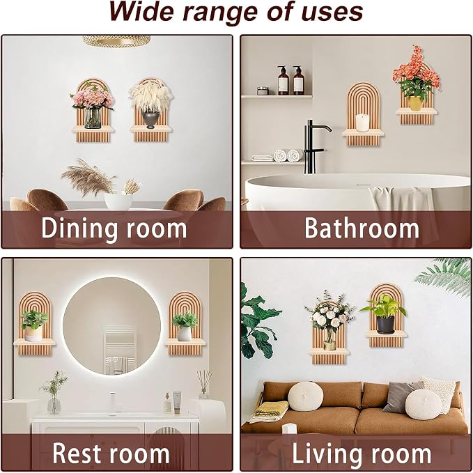 LIYAOLI Boho Wall Shelf Set of 2-15 x 8.6 Inch Arched Wooden Hanging Shelves - Image 5