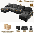 143.8" Modular U Shaped Sofa, Oversized Sectional Cloud Couch, 6 Seater Deep - Image 2