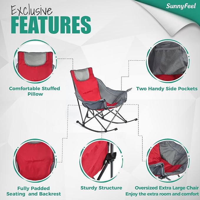 SUNNYFEEL Oversized Rocking Camping Chair, Fully Padded Patio Chair - Image 6