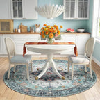 RELEANY Washable Area Rug, Round 6ft, Teal Green/White/Navy | Non-Slip - Image 2