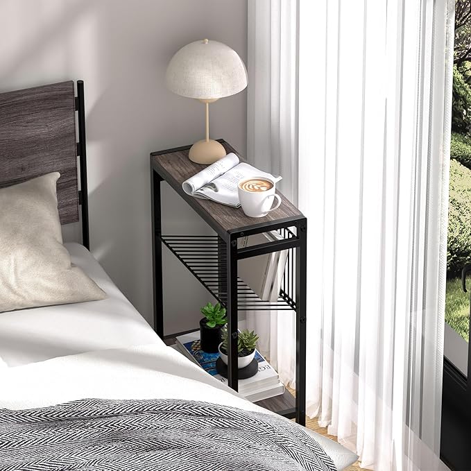 Side Table for Small Space, 3-Tier Narrow End Tablewith Magazine Holder - Image 2