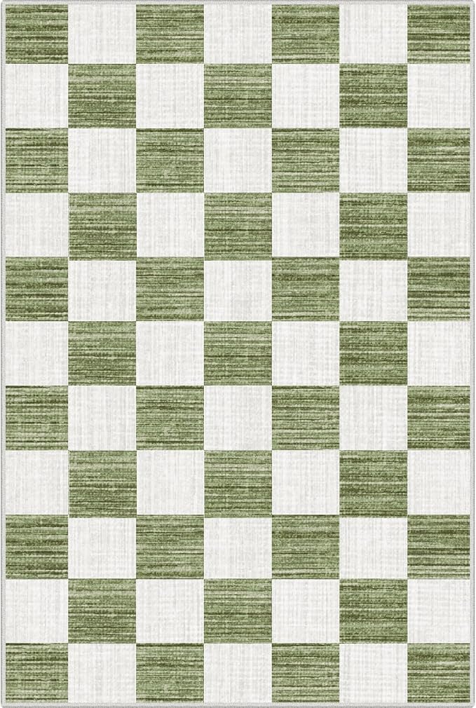 Front Door Mat Outside Entrance 2x3 Green White Checkered Rug | Non-Slip - Image 7