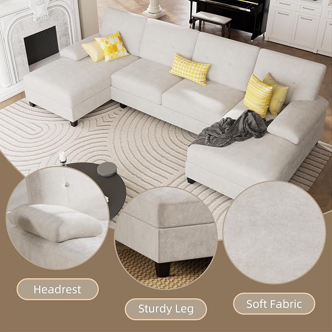 U-Shaped Sectional Couches for Living Room, 4 Seat Sofa - Image 5