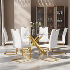 7-Piece Dining Table Set for 6, Modern Rectangular Glass Table - Image 3