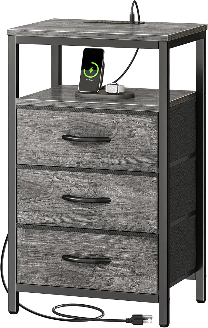 Huuger Nightstand with Charging Station, 27.6 Inch End Table Bedside Table with by Huuger