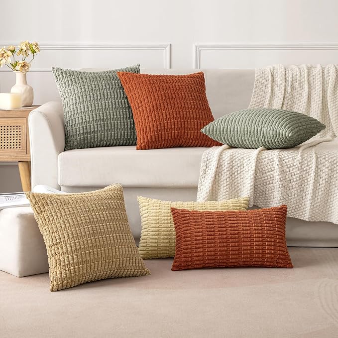MIULEE Corduroy Decorative Throw Pillow Covers 16x16 Light Olive Pack of 2 | - Image 5