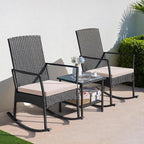 Greesum 3 Pieces Patio Furniture Set Outdoor Wicker Rocking Chairs - Image 3