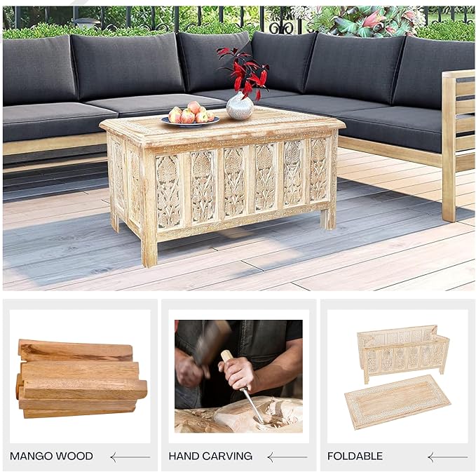 Rectangular Coffee Table – 36x18 Inch White Wash Finish Modern Wooden Center - Image 4