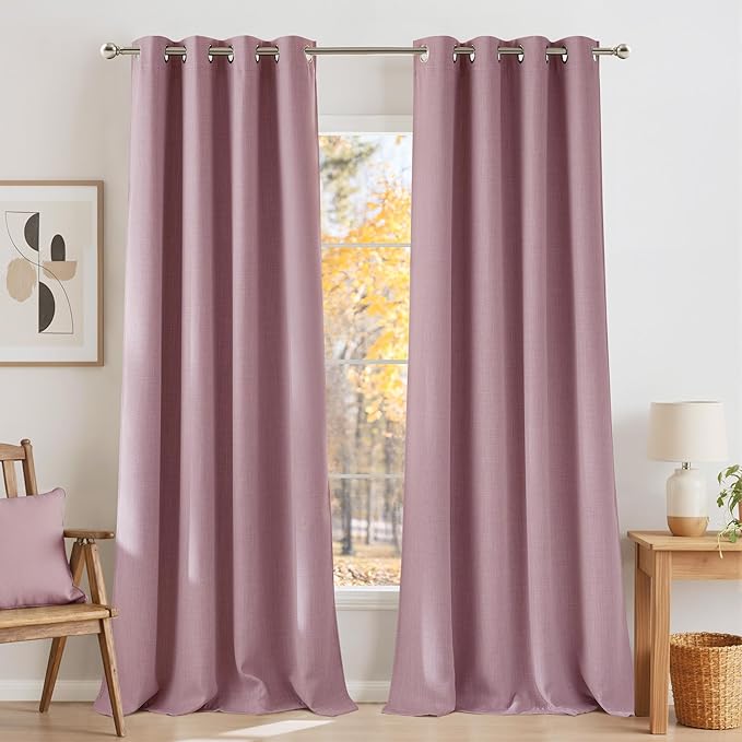 NICETOWN Faux Linen Pink Blackout Curtains 84 inches Long by NICETOWN