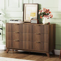 VINGLI Fluted Walnut Dresser 6 Drawer, Dark Brown Wood Dresser by VINGLI