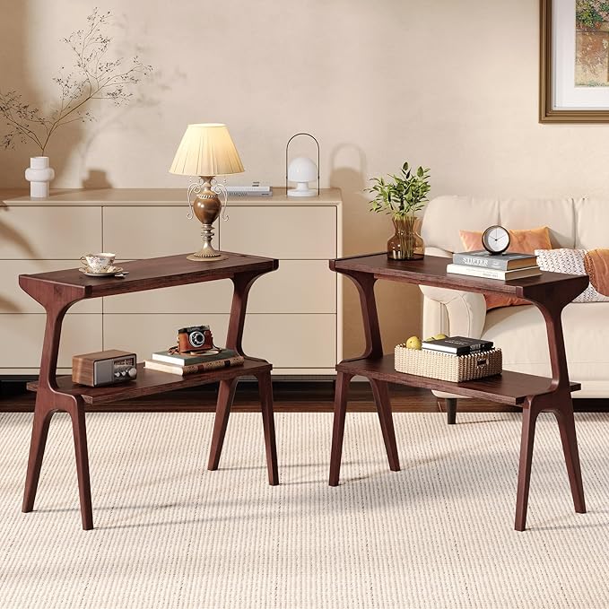 Set of 2 Solid Wood End Table, 2-Tier Side Table by TribewoodbyTribesigns