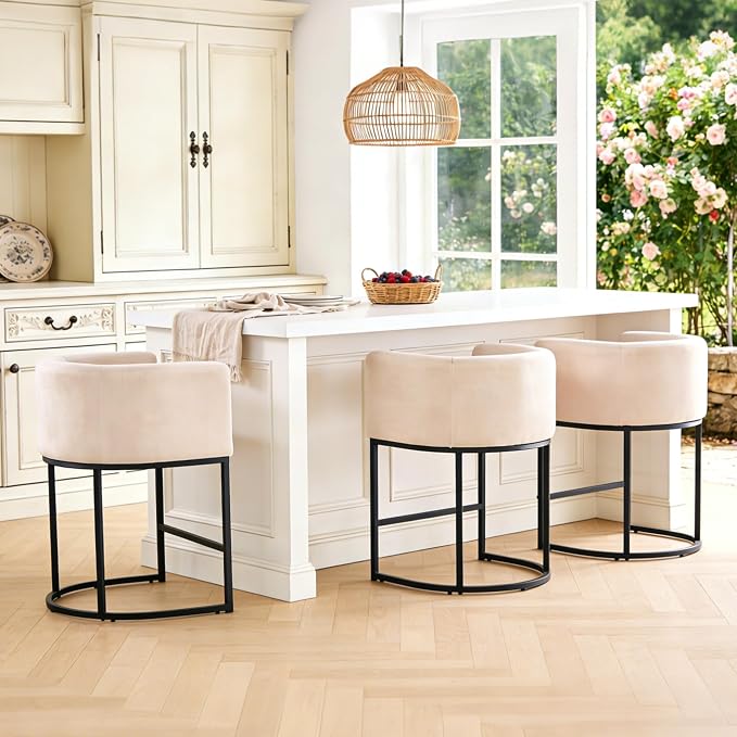 ClinQ 26" H Counter Height Bar Stools Set of 3, Modern Barrel Counter Stools by ExperienceExquisiteLife